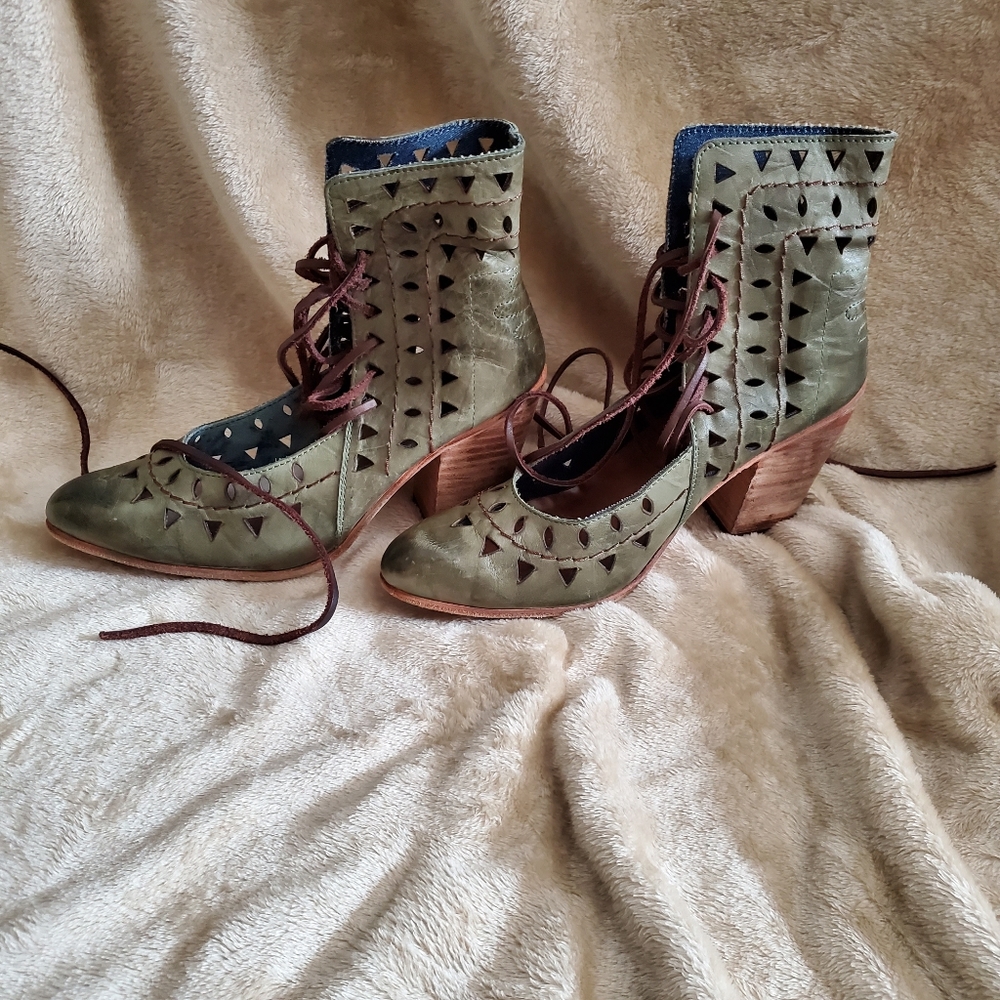Freebird Olive Green Lace-up Booties